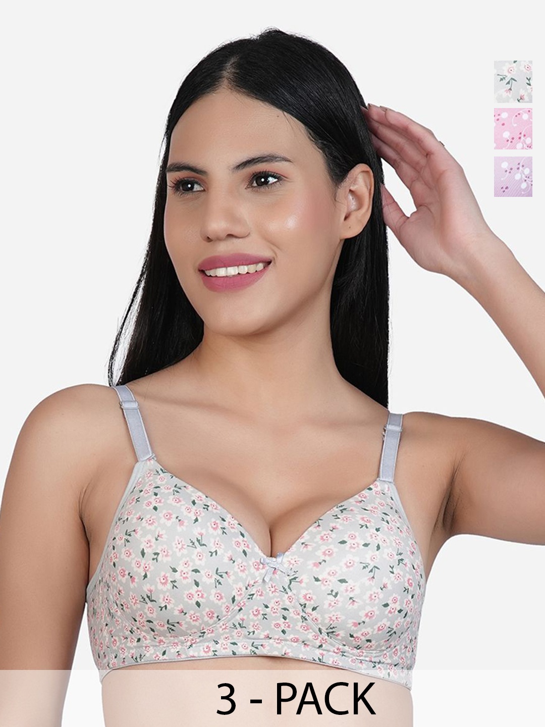 

SHYAM SONS FLAIR Women Pack of 3 Floral Full Coverage Lightly Padded Bra, Green