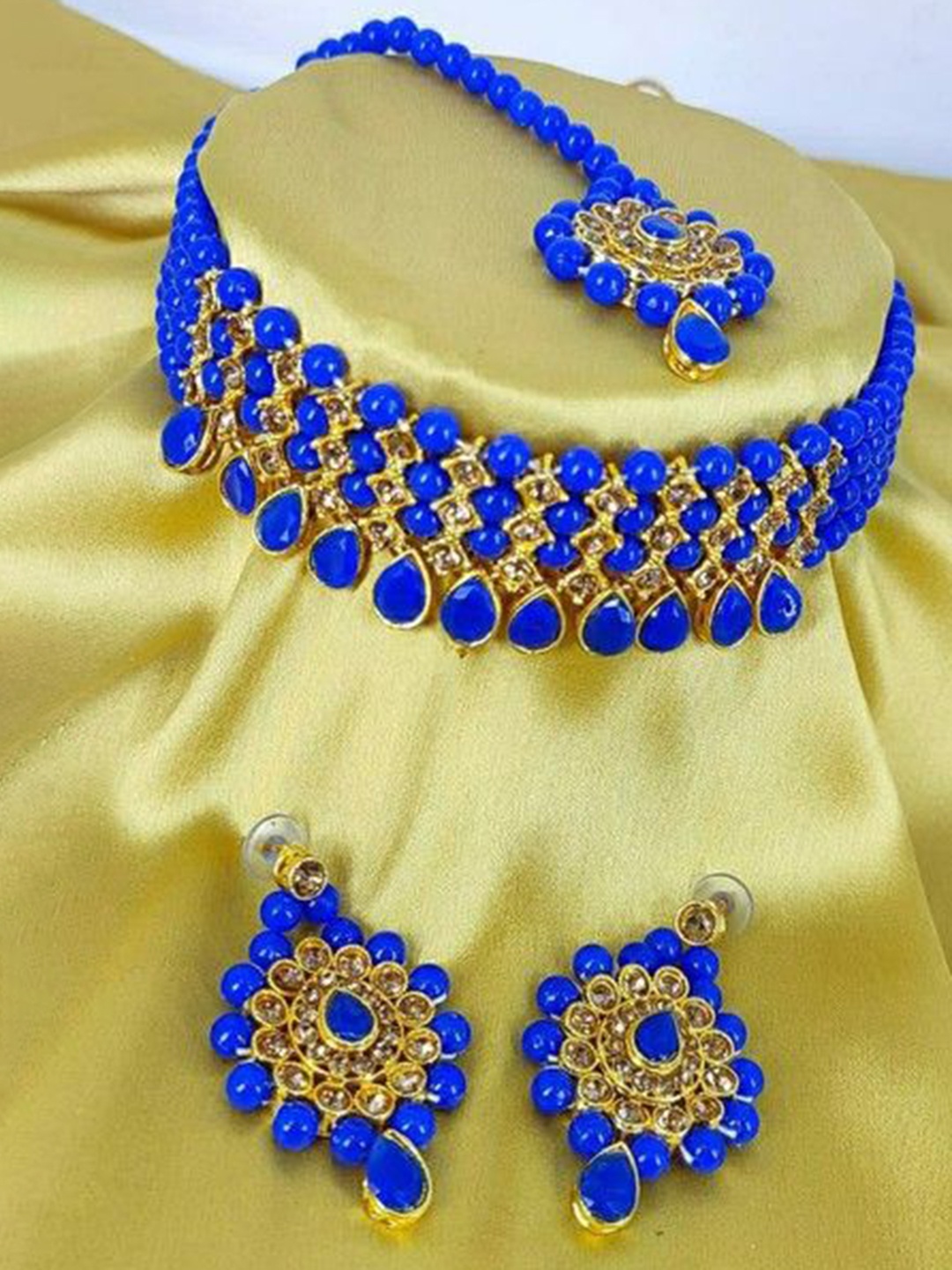 

JMBW INTERNATIONAL Stone Studded & Beaded Jewellery Set, Blue