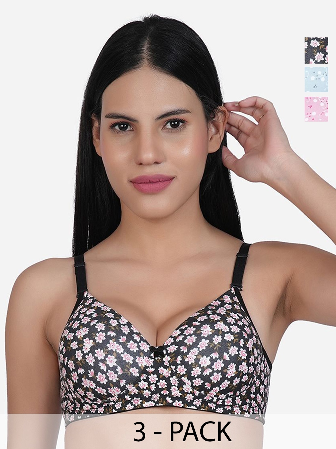 

SHYAM SONS FLAIR Women Pack of 3 Full Coverage Lightly Padded Bras, Black