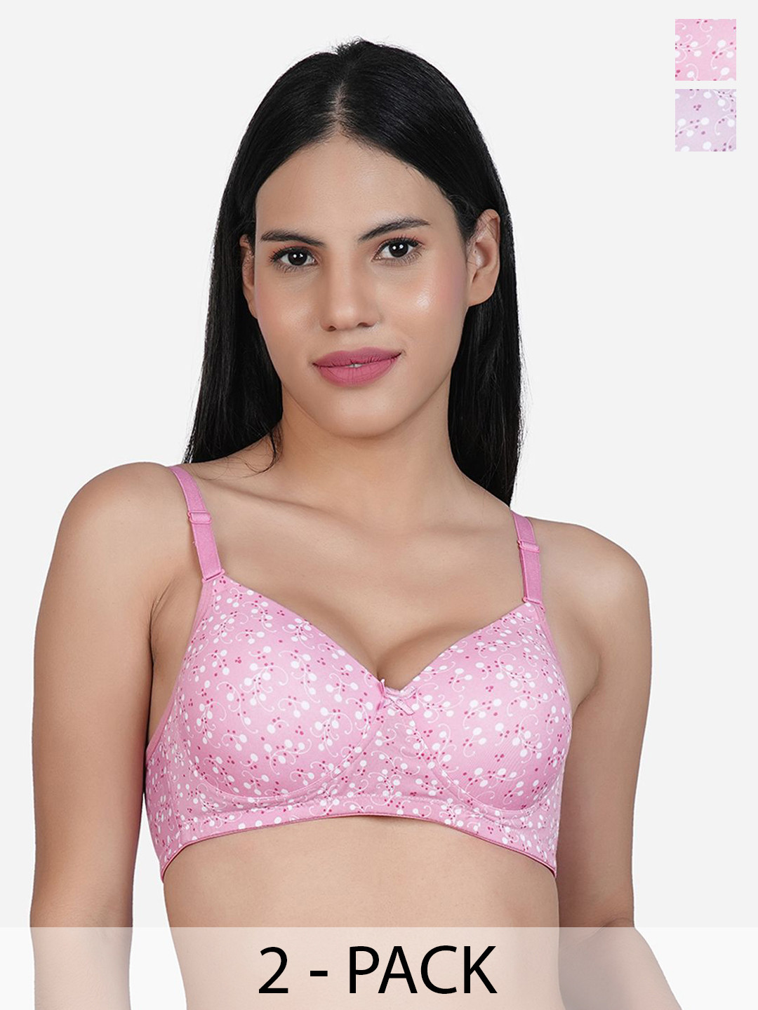 

SHYAM SONS FLAIR Women Pack of 2 Floral Printed Full Coverage Lightly Padded T-shirt Bra, Pink