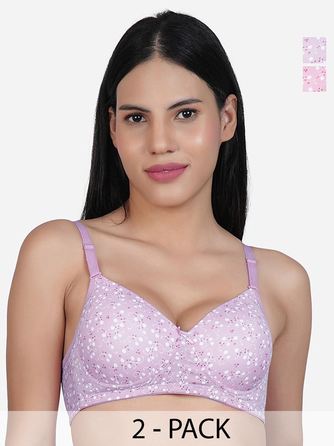 

SHYAM SONS FLAIR Women Pack Of 2 Floral Printed Full Coverage Lightly Padded T-shirt Bra, Purple