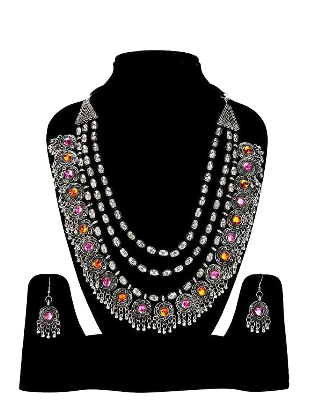 

JMBW INTERNATIONAL Pack of 1 Artificial Beads Studded Necklace With Earrings, Silver