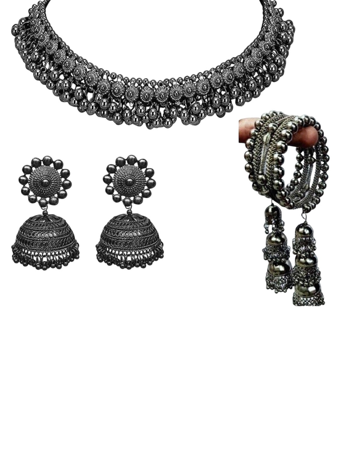 

JMBW INTERNATIONAL Sterling Silver Oxidised Necklace and Earrings & Bangle, Black