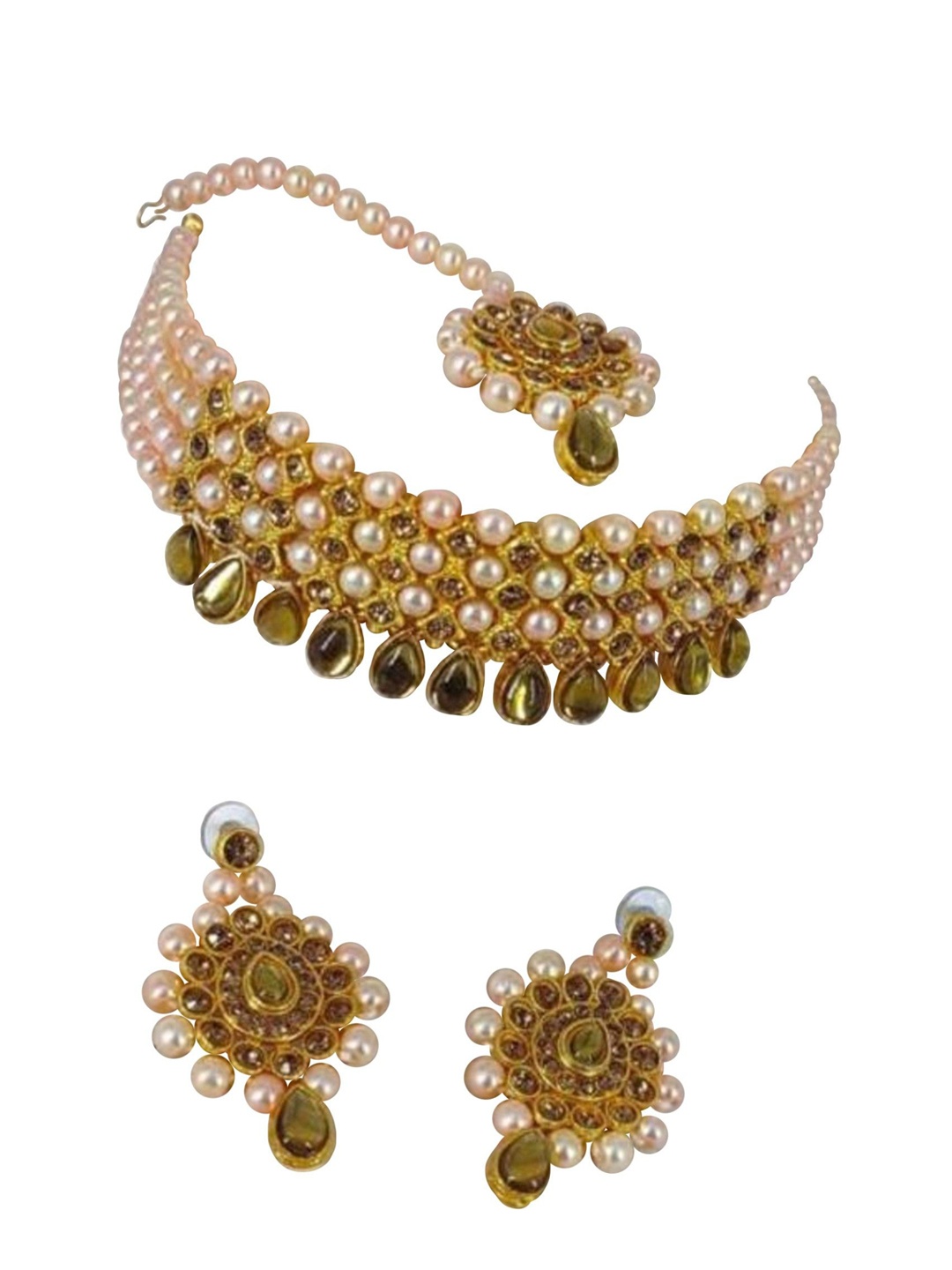 

JMBW INTERNATIONAL Pearls Stone-Studded Jewellery Set, Yellow