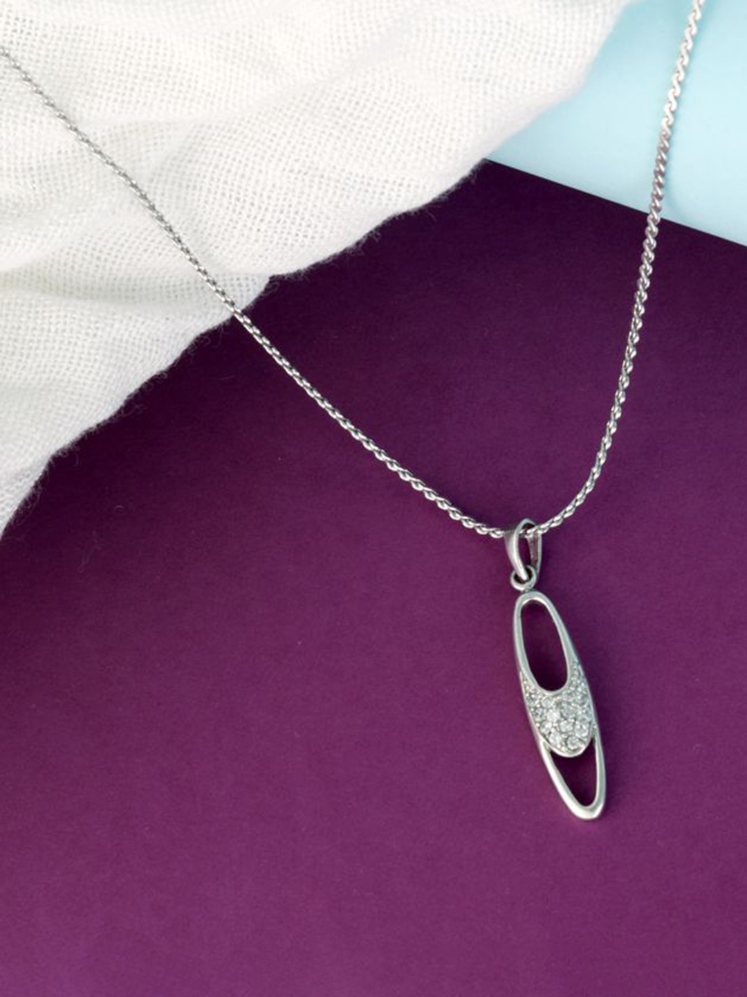 

Tuanz Silver Jewelry Rhodium-Plated Sterling Silver Contemporary Cubic Zirconia Pendant