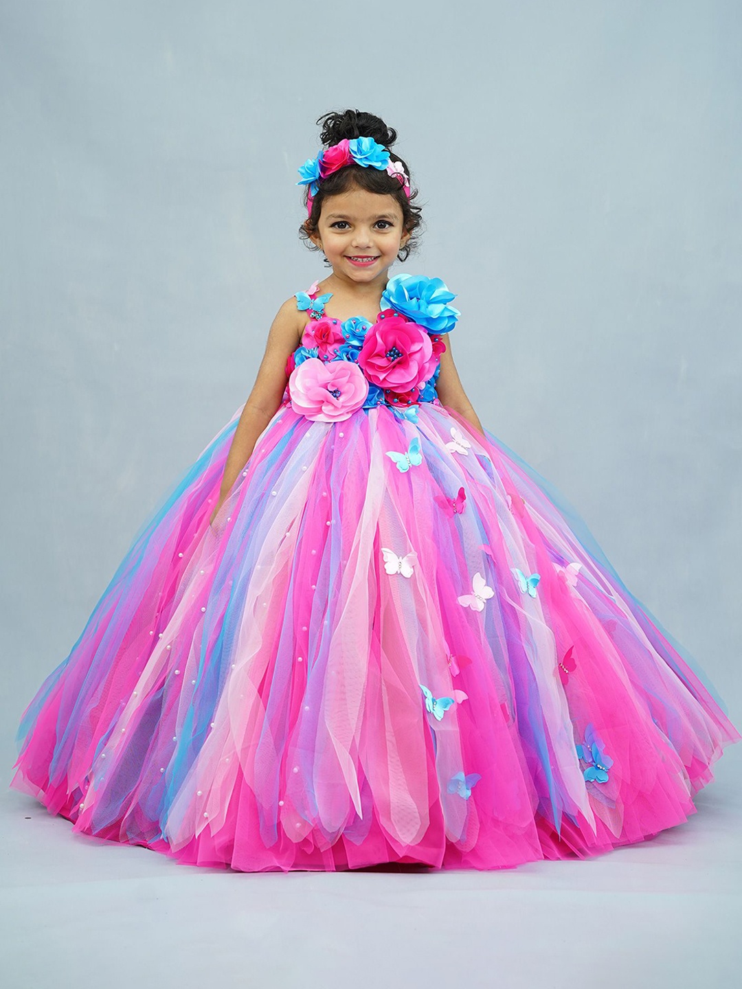 

Li & Li Boutique Girls Self Design Floral Gown Dress, Pink
