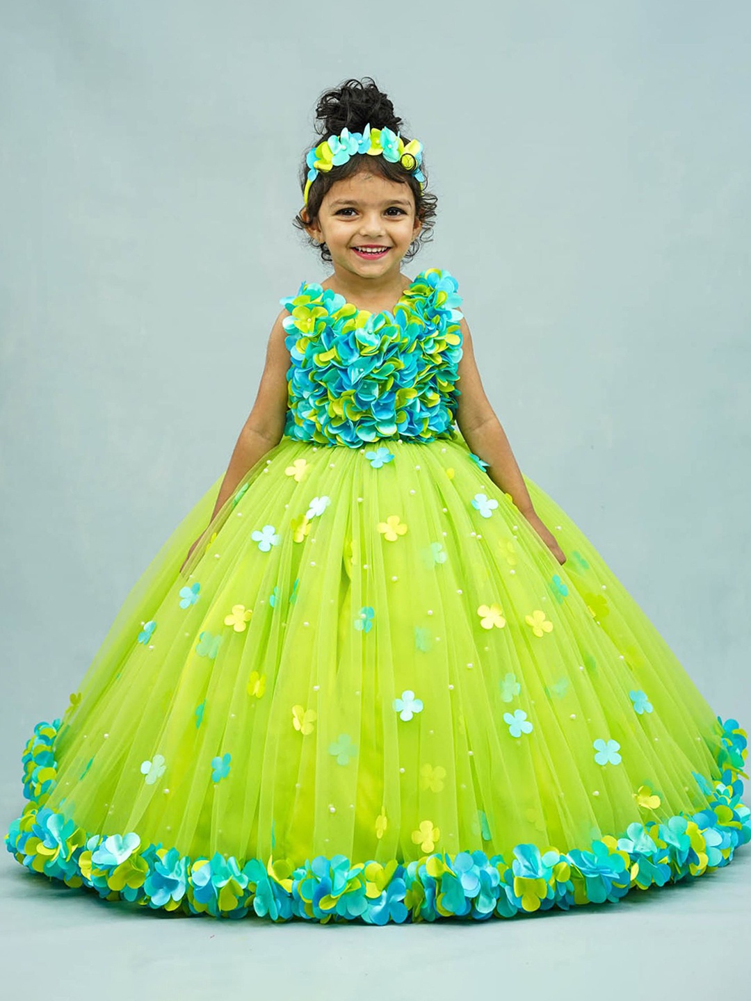 

Li & Li Boutique Girls Floral Net Fit & Flare Maxi Dress, Green