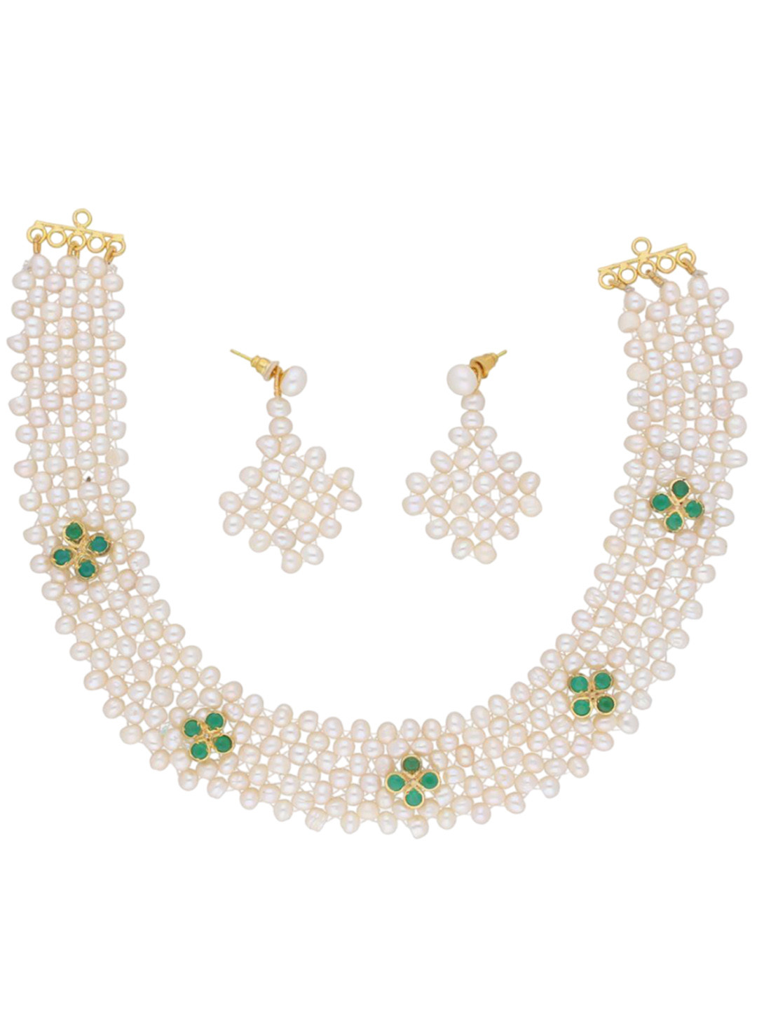 

Sri Jagdamba Pearls Dealer Gold-Plated Cubic Zirconia Studded & Beaded Jewellery Set