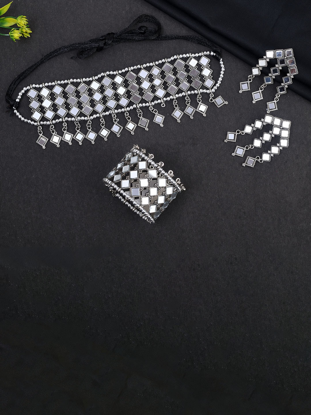 

JMBW INTERNATIONAL Sterling Silver-Plated Mirror-Work Oxidized Jewellery Set