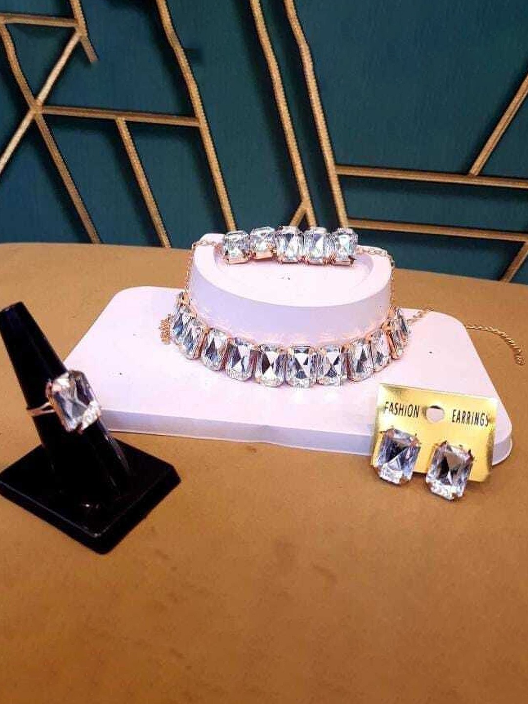 

JMBW INTERNATIONAL Artificial Stone Studded Jewellery Set with Bracelet, White