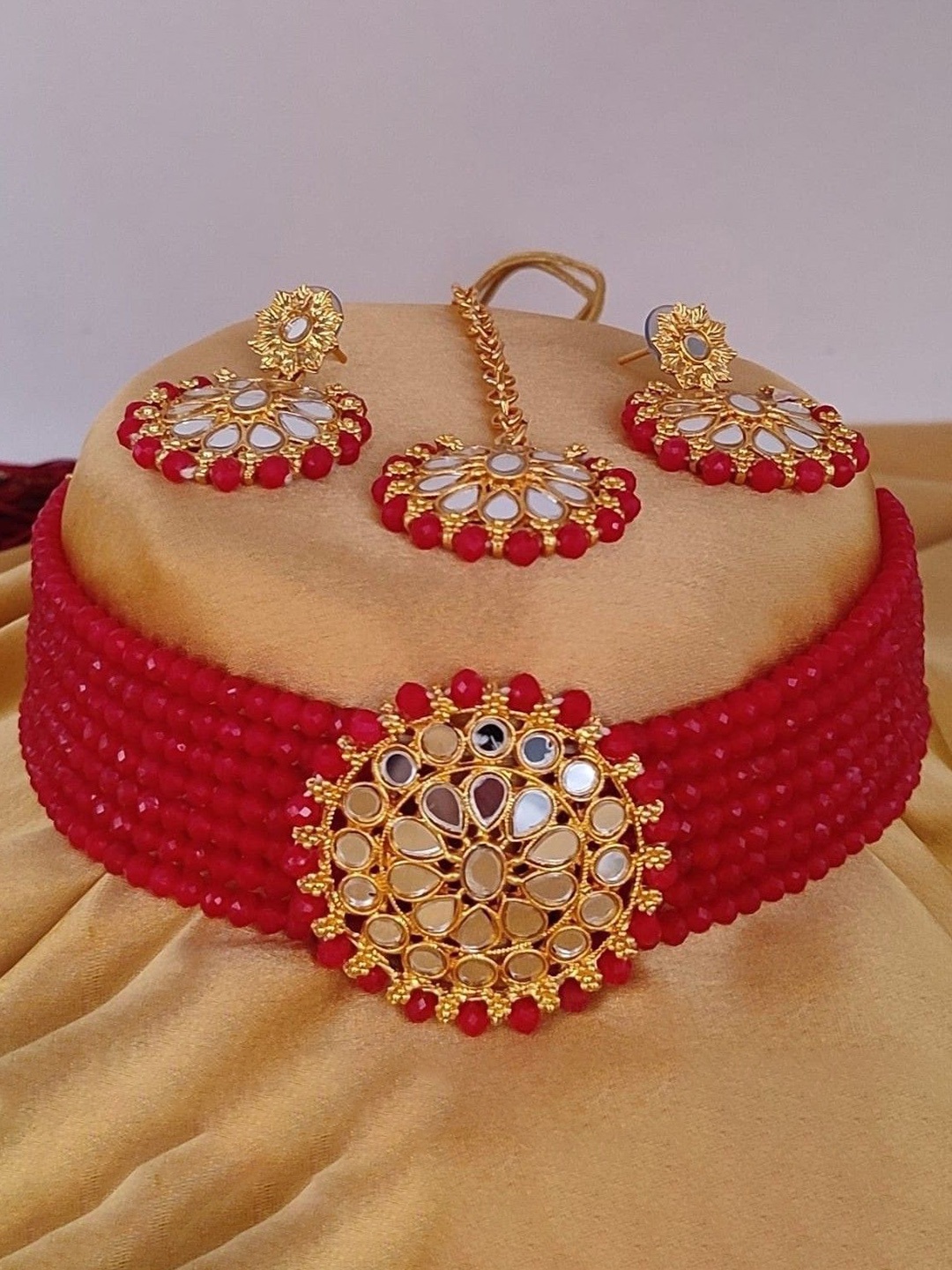 

JMBW INTERNATIONAL Gold-Plated Crystal Studded Jewellery Set, Red