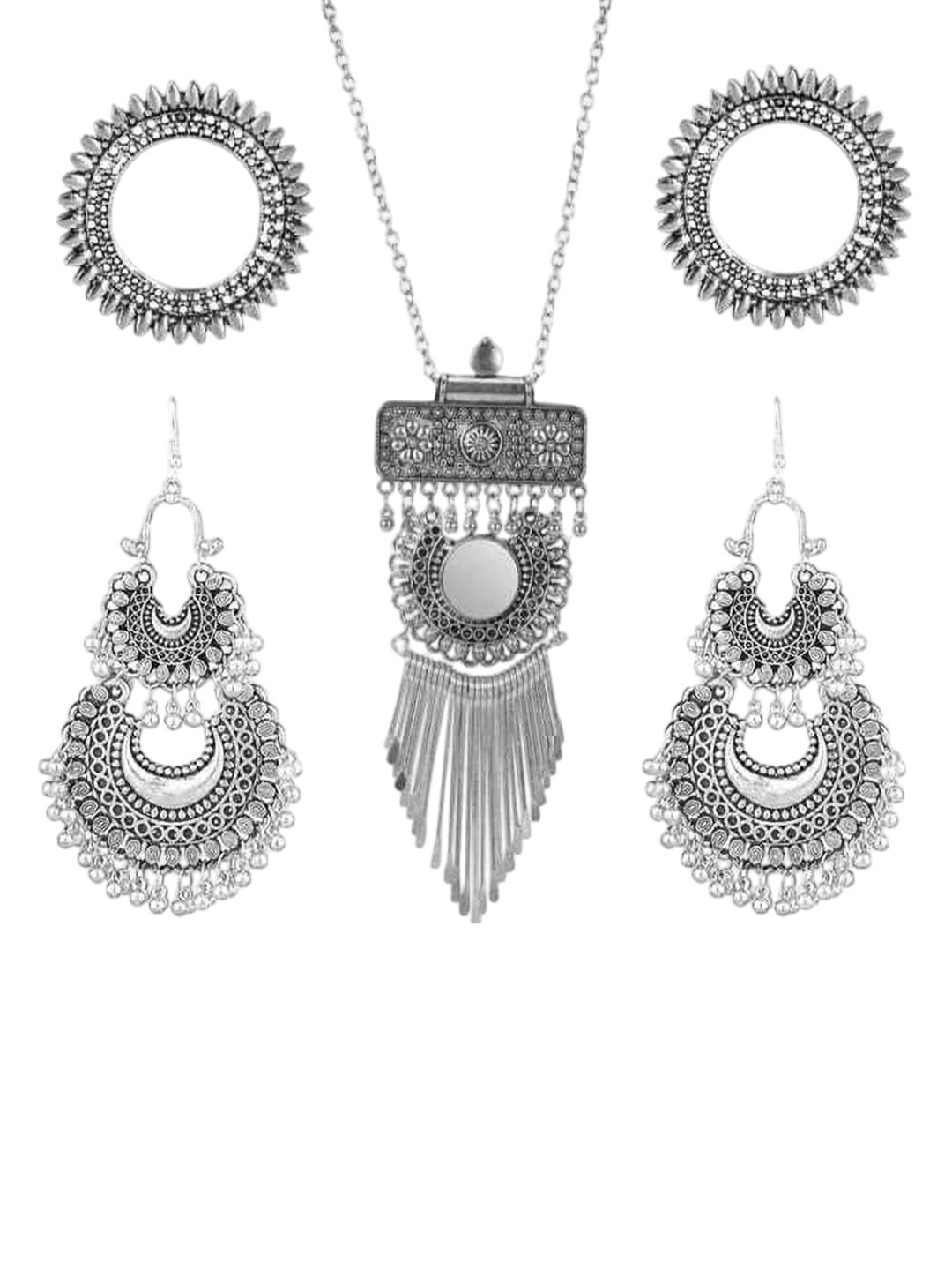 

JMBW INTERNATIONAL Set Of 2 Beaded Oxidised Jewellery Set, Silver