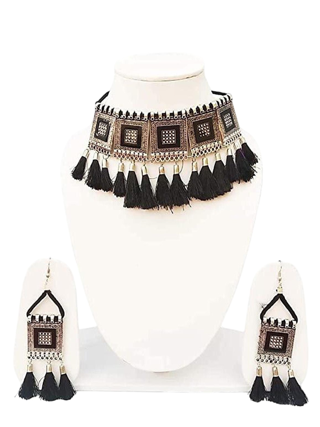 

JMBW INTERNATIONAL Silver-Plated Oxidized Choker Jewellery Set, Black