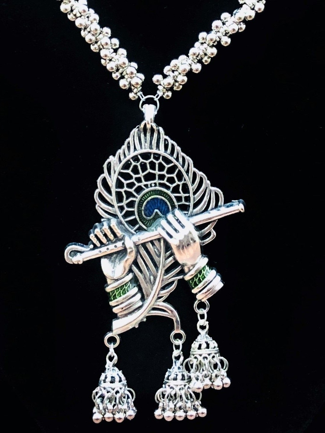 

JMBW INTERNATIONAL Oxidised Flute & Feather Shaped Necklace and Earrings, Silver