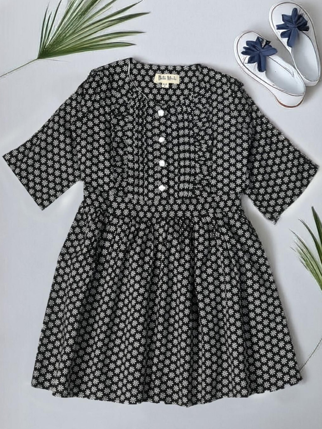 

Bella Moda Girls Floral Printed Cotton Fit & Flare Dress, Black