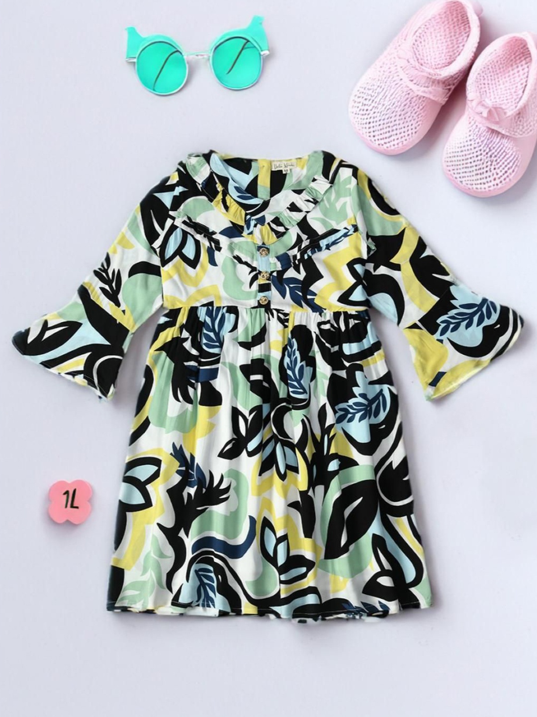

Bella Moda Girls Floral Print Bell Sleeve Fit & Flare Dress, Black
