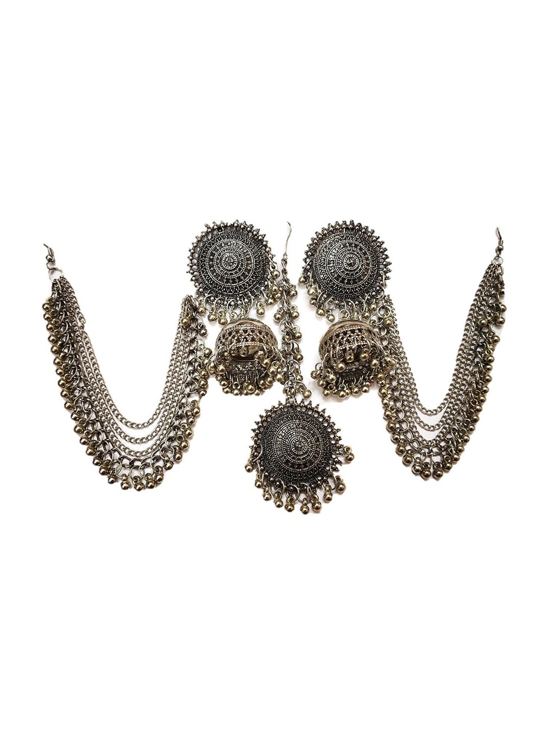 

JMBW INTERNATIONAL Silver-Plated Beaded Oxidized Jewellery Set