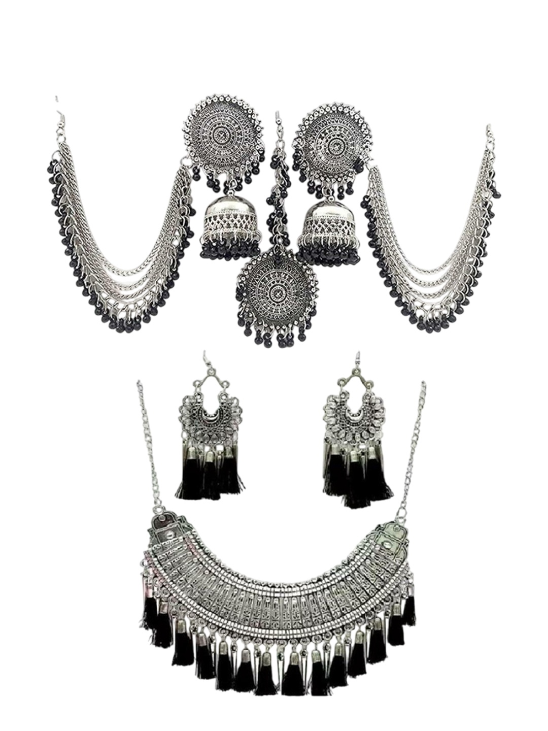 

JMBW INTERNATIONAL Beaded Oxidised Jewellery Set, Silver