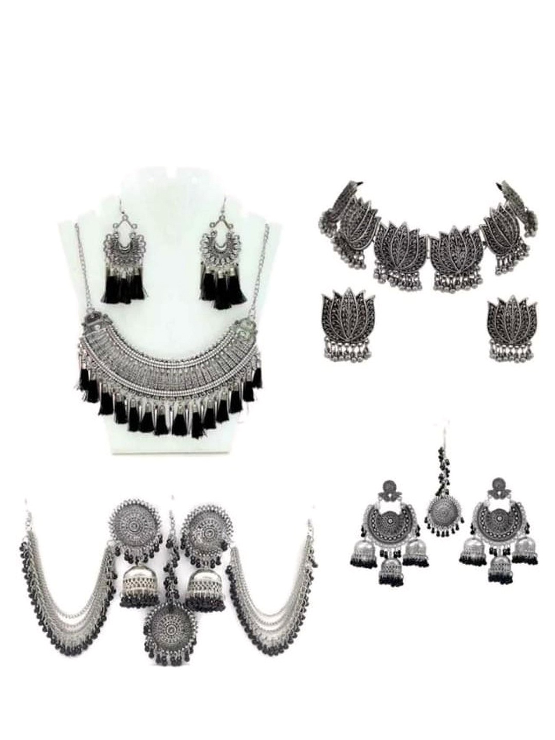 

JMBW INTERNATIONAL Combo Of 4 Oxidised Silver Plated Artificial Beads Jewellery Set