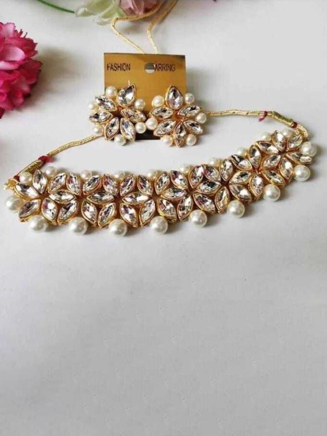 

JMBW INTERNATIONAL Stone-Studded Beaded Jewellery Set, Gold