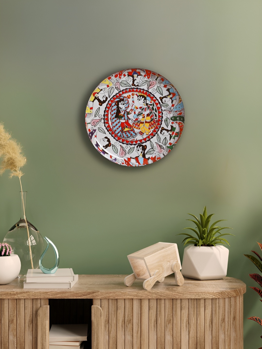 

Homspurts Madhubani Red & Yellow Printed Metal Wall Plates