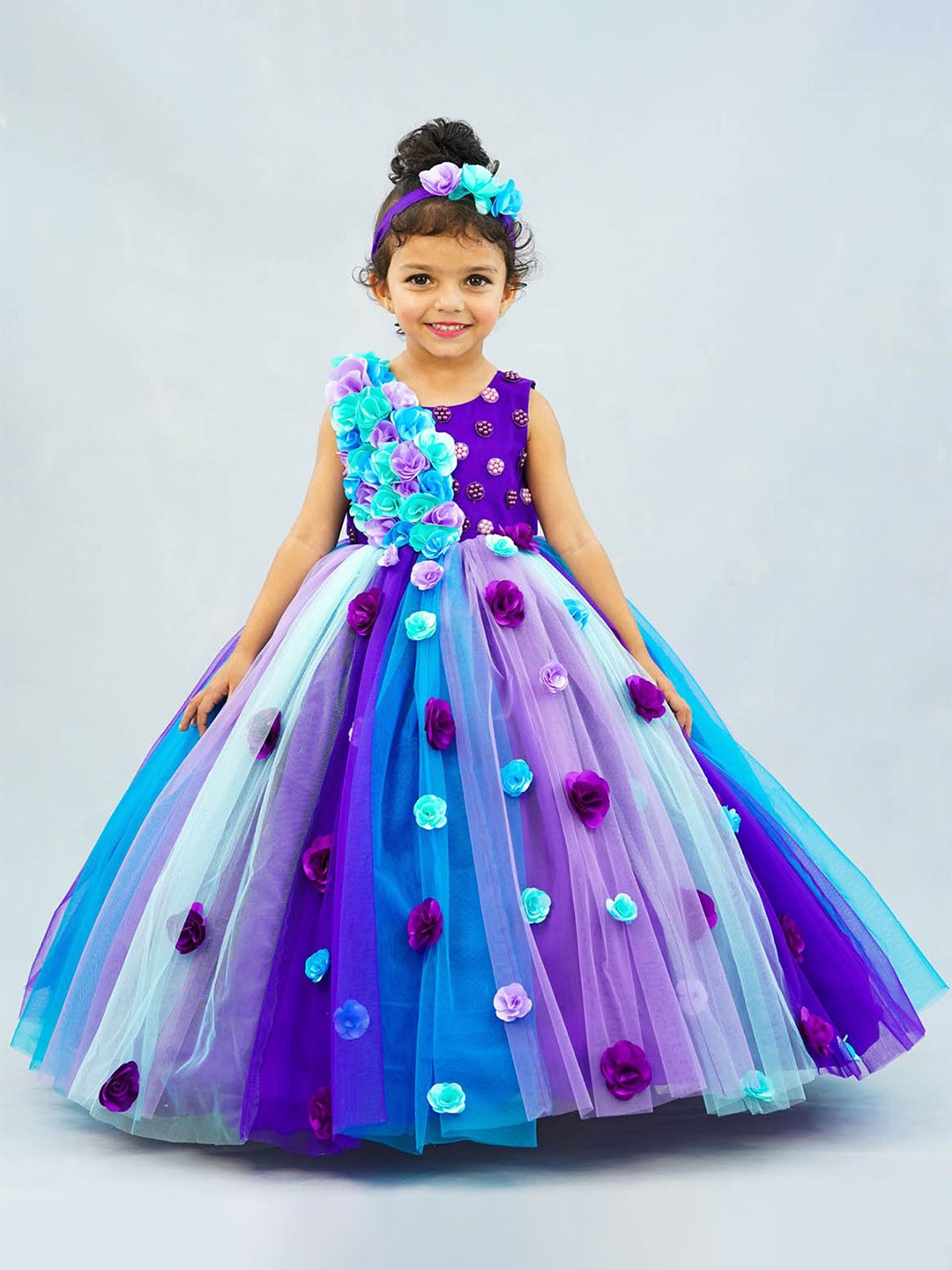 

Li & Li Boutique Girls Floral Net Fit & Flare Maxi Dress, Purple