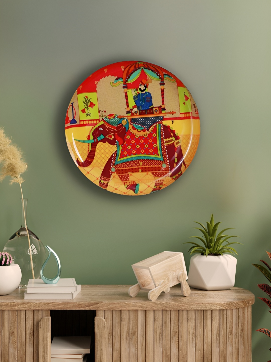 

Homspurts Mughal Majesty Red & Yellow Printed Metal Wall Plates