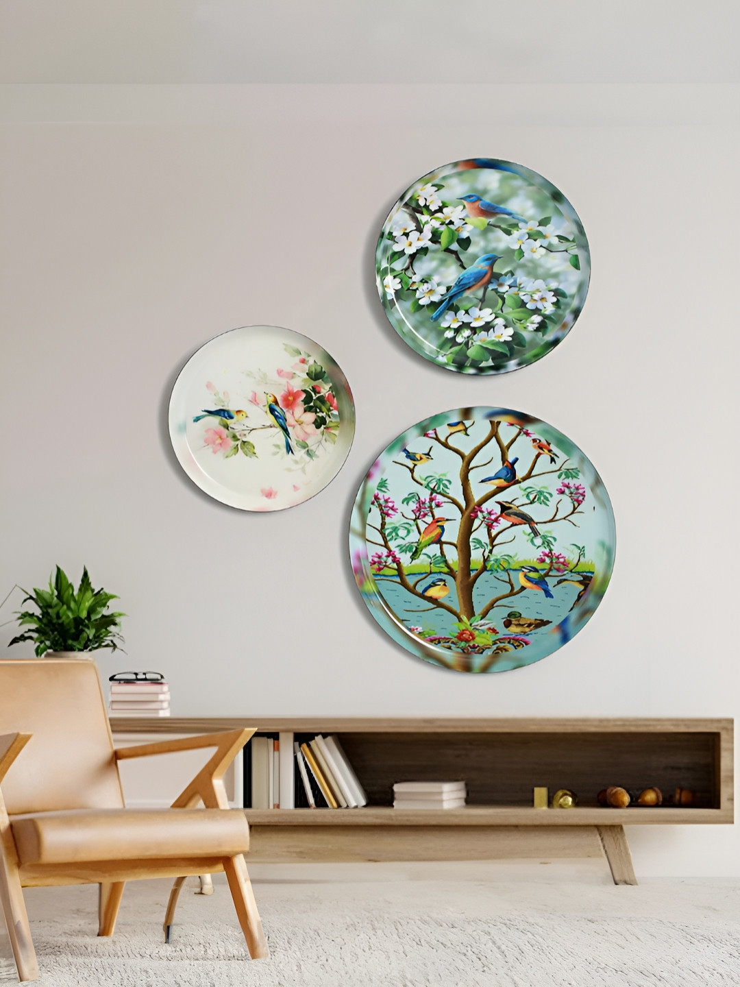 

Homspurts Blue & Green 3 Pieces Miracle Garden Printed Metal Wall Decor