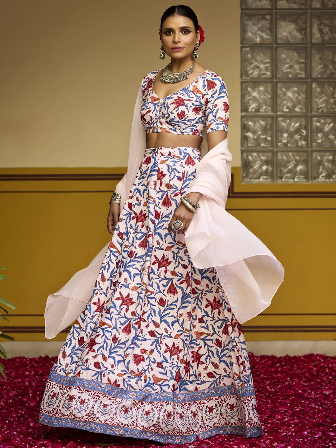 

BAARO MASI Baagh Printed Scoop Neck Ready to Wear Lehenga Choli With Dupatta, Pink