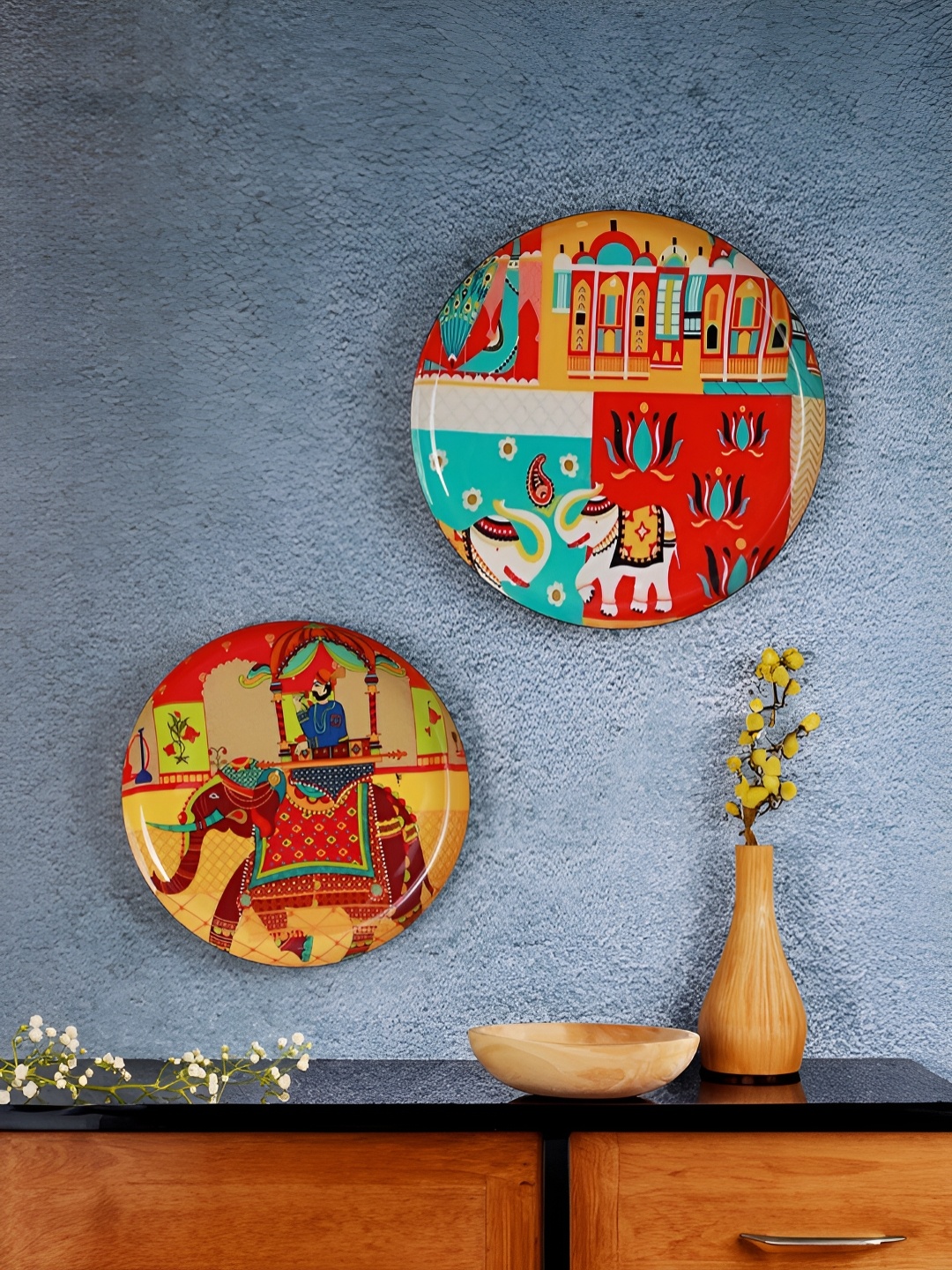 

Homspurts Mughal Majesty Red & Yellow 2 Pieces Printed Metal Wall Plates