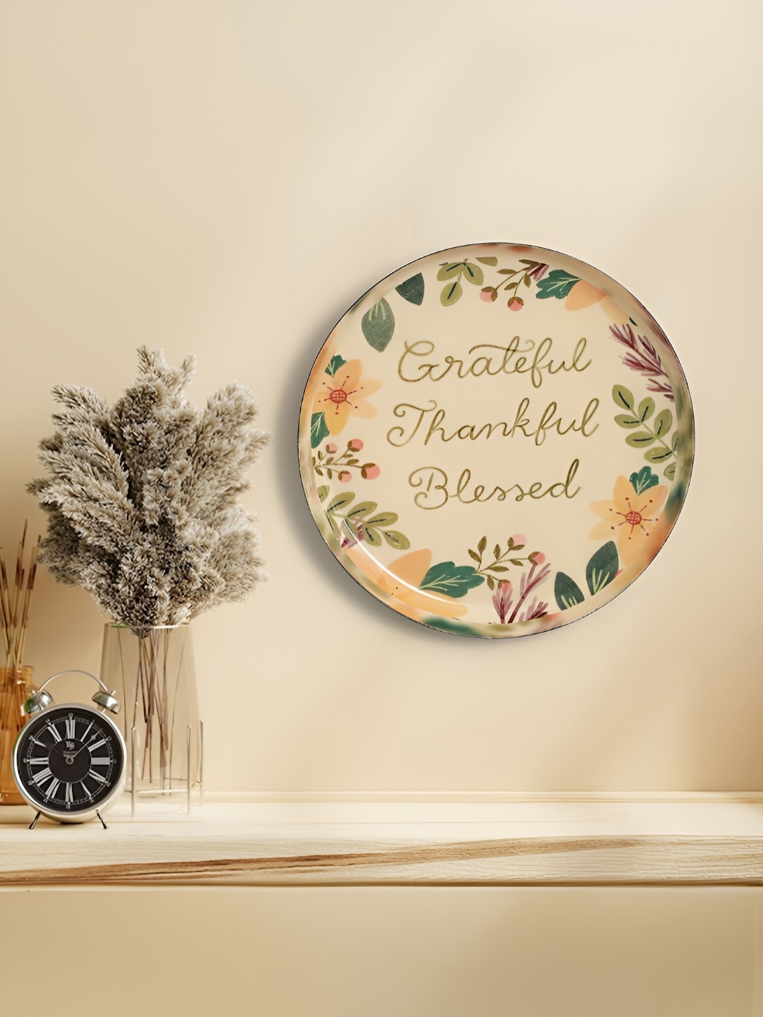 

Homspurts Grateful Green & Yellow Printed Metal Wall Plates