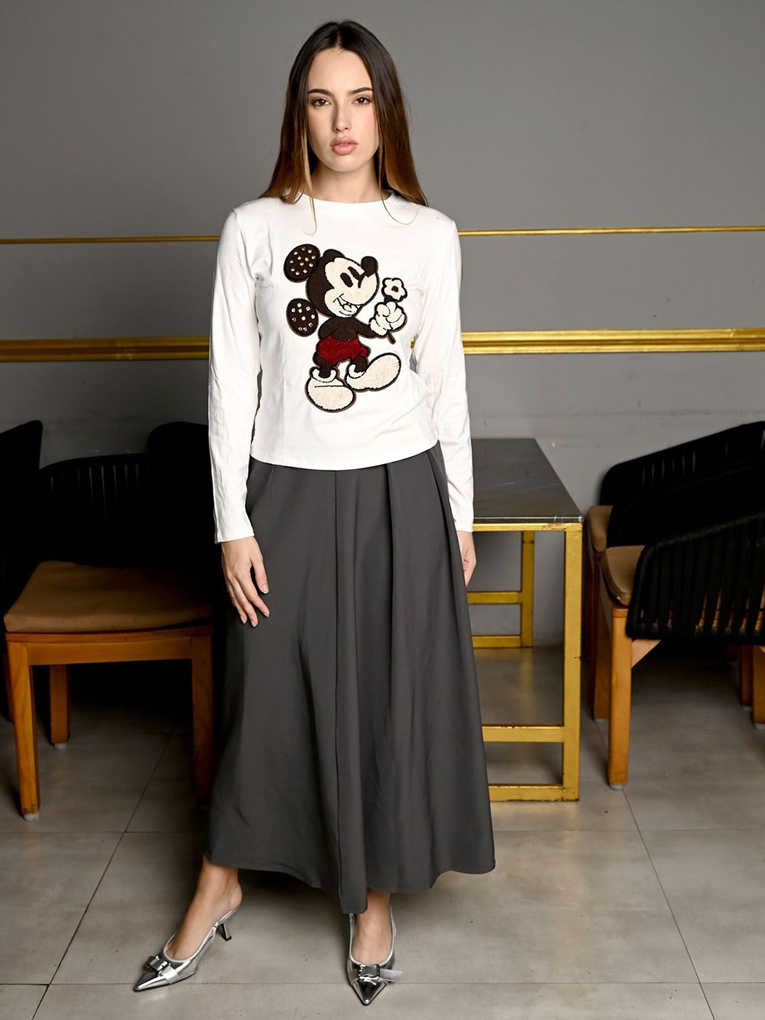 

ODETTE Jersey Printed Top For Women, White
