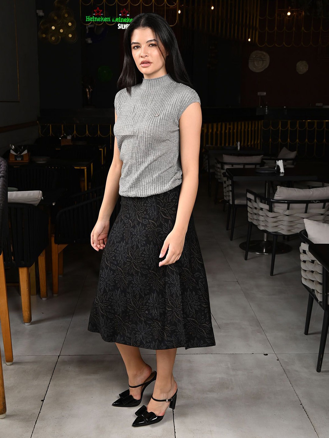 

ODETTE Ribbed Solid Cotton Top, Grey