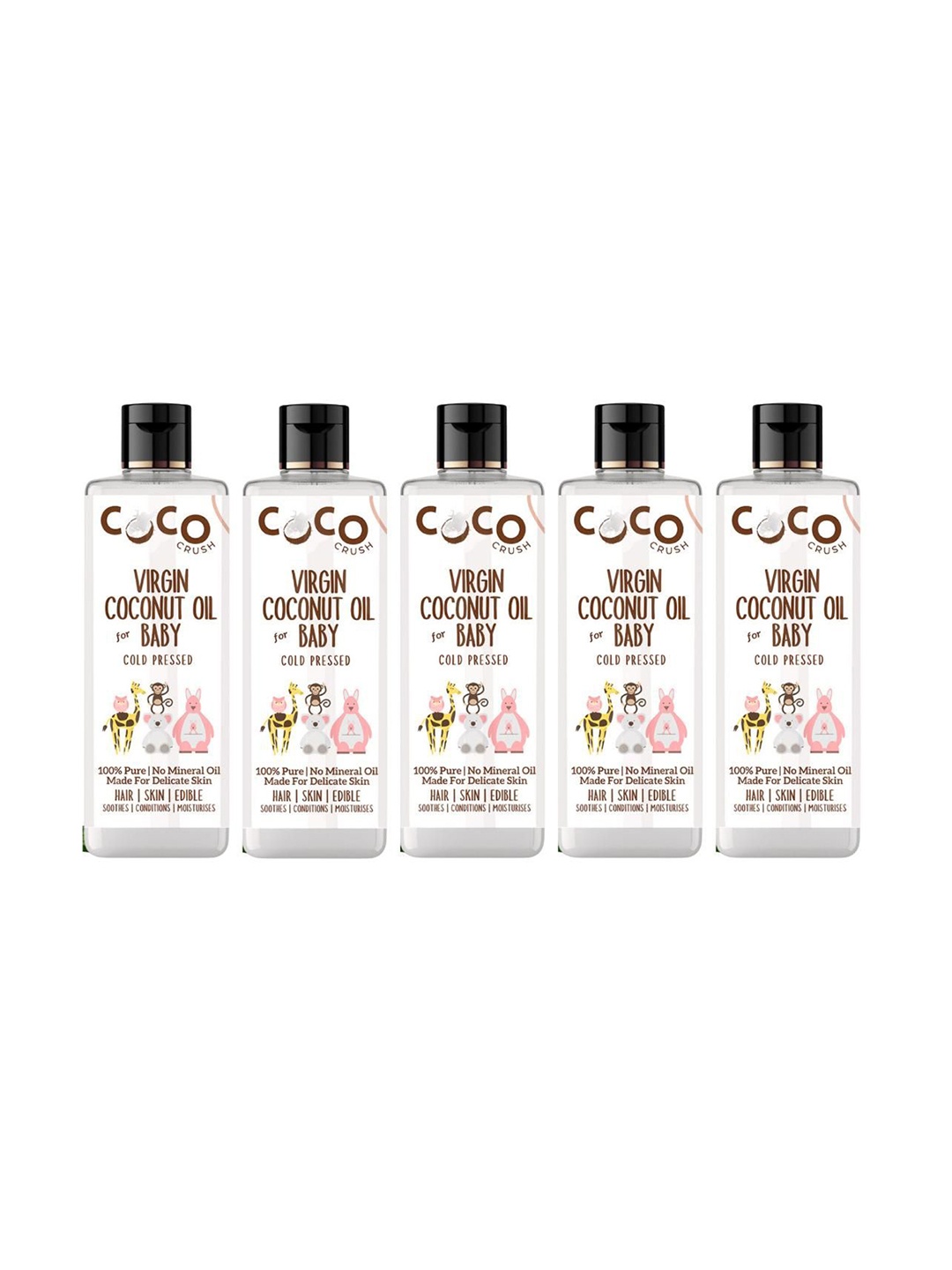 

Coco Crush Set Of 5 Natural & Virgin Coconut Massage Oil For Babies- 50 ml Each, Transparent