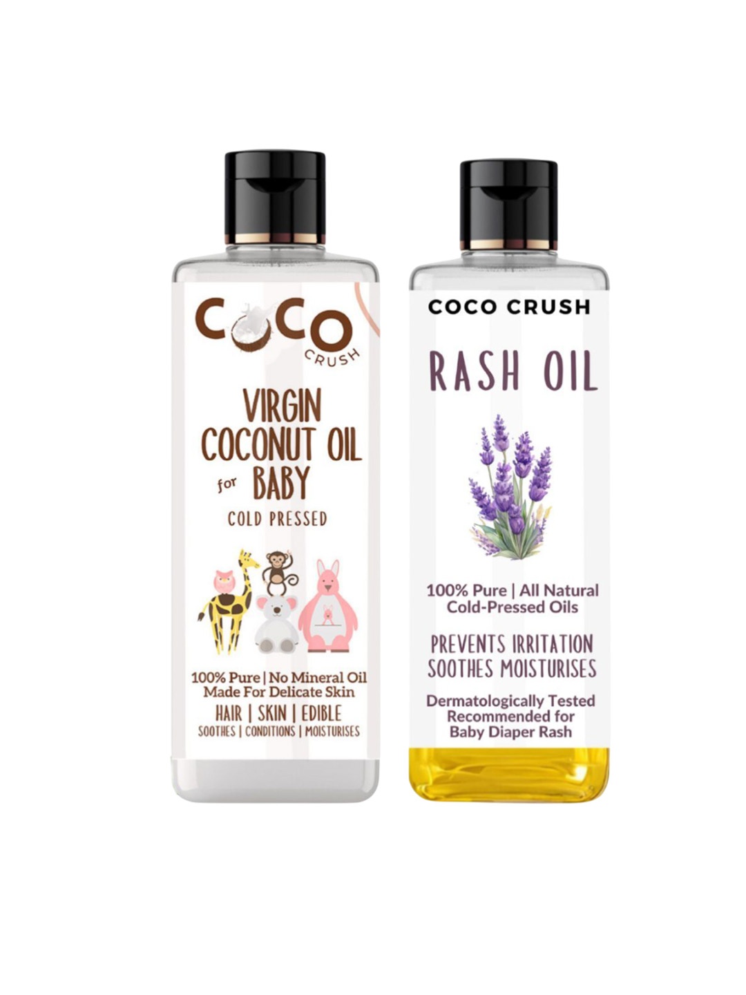 

Coco Crush Set Of 2 Natural & Virgin Coconut Oil -100 ml & Rash Oil For Babies- 50 ml, Transparent