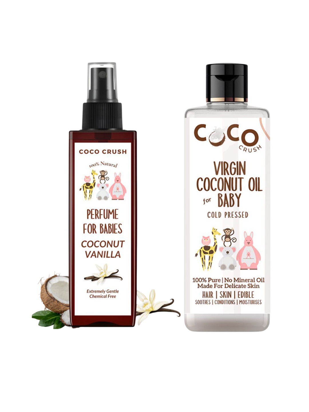 

Coco Crush Set Of 2 Natural & Virgin Coconut Oil 100ml & Gentle Perfume For Babies- 100 ml, Transparent