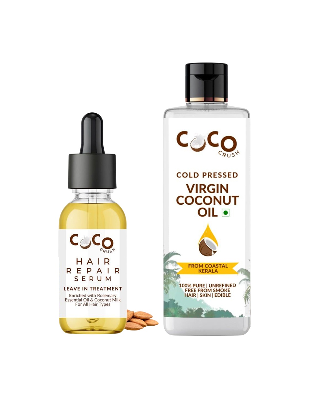 

Coco Crush Set Of 2 Virgin Coconut Oil- 50 ml & Leave-in Hair Repair Serum- 15 ml, Transparent