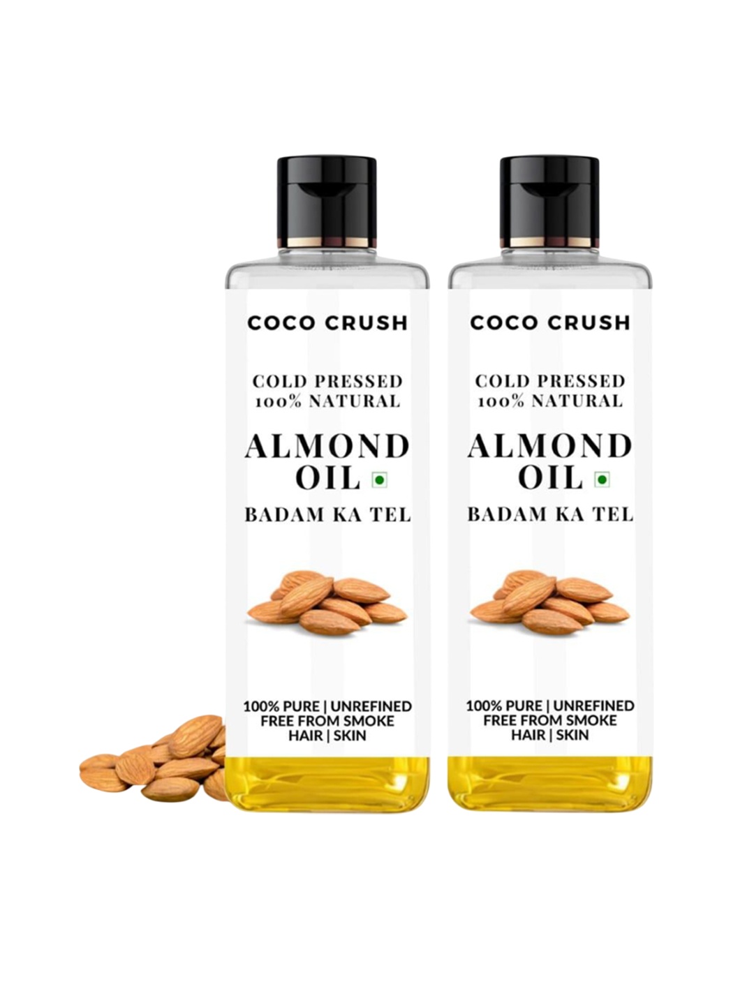 

Coco Crush Set Of 2 100% Pure & Natural Cold-Pressed Virgin Almond Oil - 200 ml Each, Transparent