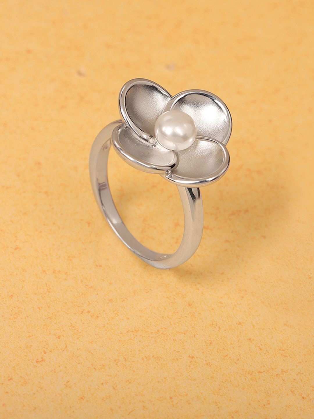 

Mia by Tanishq Delicate Bloom 925 Sterling Pearl Studded Finger Ring, Silver