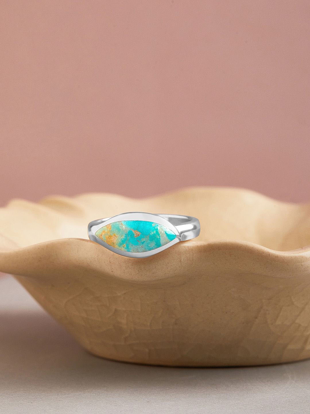 

Mia by Tanishq 925 Sterling Silver Turquoise Whisper Stone Studded Finger Ring