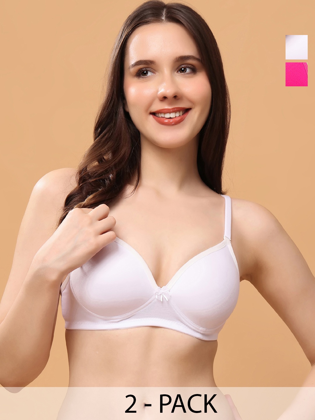 

Floret Women Pack of 2 Medium Coverage Lightly Padded and Non-Wired Bra, White