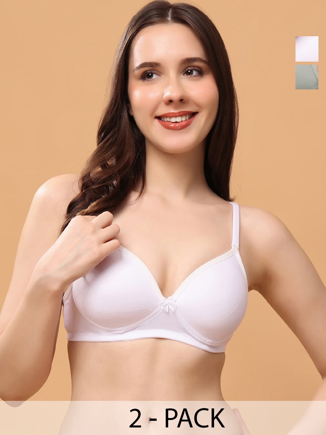 

Floret Women Pack of 2 Medium Coverage Lightly Padded Bra, White