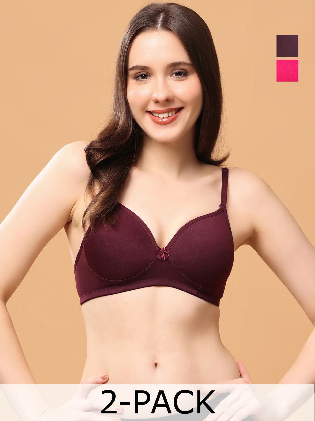 

Floret Women Pack Of 2 Medium Coverage Lightly Padded Bra, Burgundy