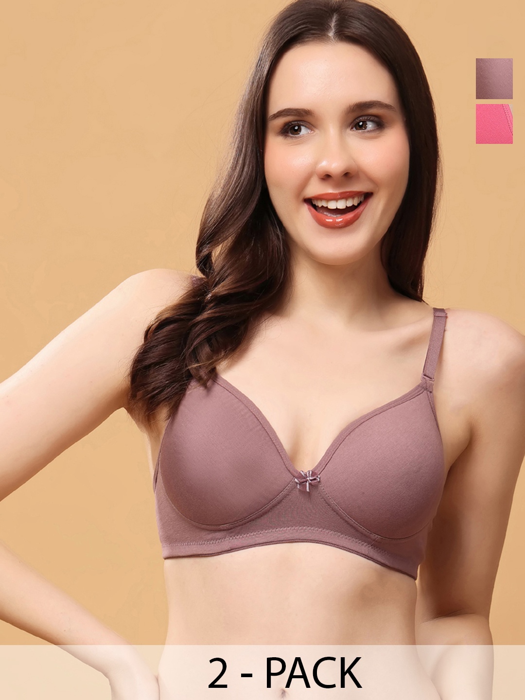 

Floret Pack Of 2 Medium Coverage Lightly Padded Push-Up Bra, Brown