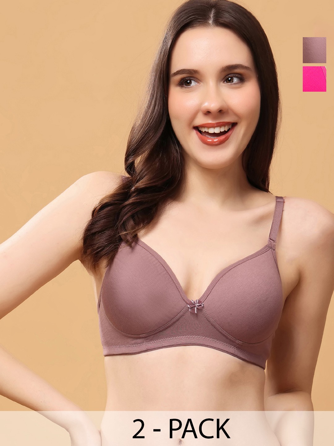

Floret Pack Of 2 Medium Coverage Lightly Padded Push-Up Bra, Brown