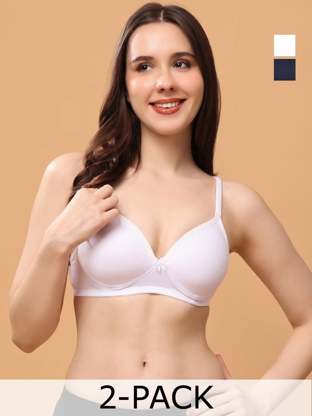 

Floret Women Pack of 2 Seamless Medium Coverage Lightly Padded Bra, White