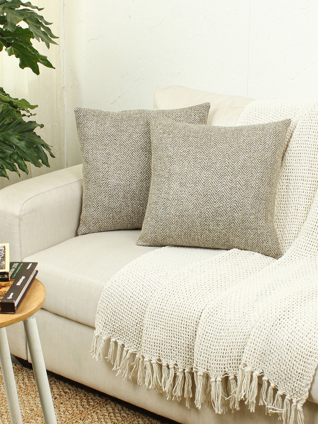 

House This Chevron Black 2 Pieces Abstract Cotton Square Cushion Covers