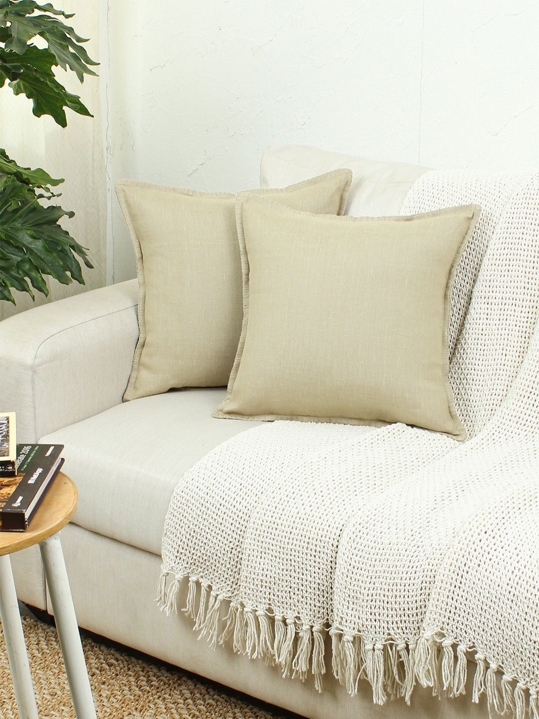 

House This Tamarind Beige 2 Pieces Cotton Square Cushion Covers