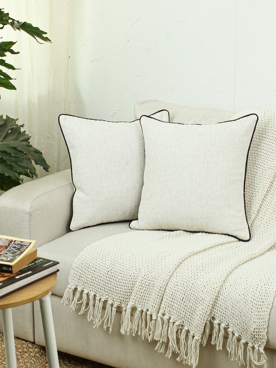 

House This Safaid Off White 2 Pieces Textured Cotton Square Cushion Covers