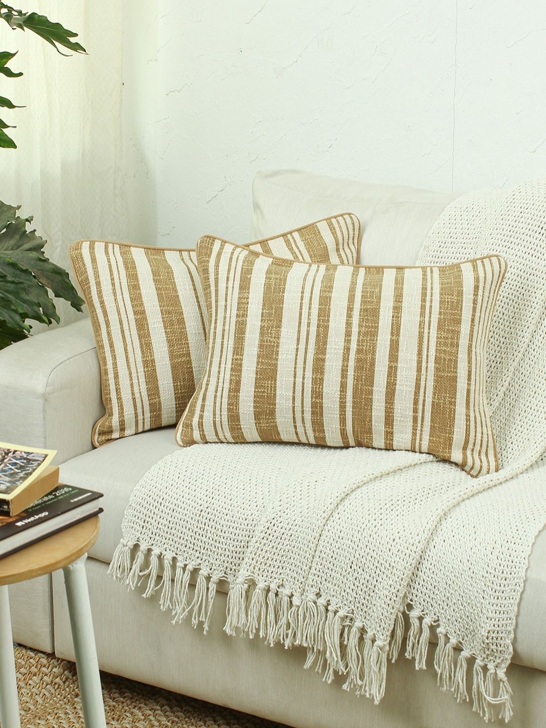 

House This Minimal Stripes Yellow 2 Pieces Striped Cotton Rectangle Cushion Covers